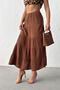 Women's Brown Elastic Waist Muslin Midi Skirt Nj132 - 2