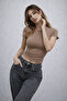 Women's Mink Crew Neck Slim Fit Crop T-Shirt - 4