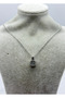 Steel silver stone square necklace - 25ctr434 - 2