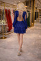Cobalt Blue Sequined Sparkling Evening Dress – Open Back Lace-Up Detailed Mini Evening Dress - 3