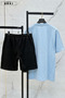 Trust Problem Printed Cotton Fabric Men's Light Blue T-Shirt-Black Shorts Set - 3