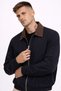 Men's Navy Blue Gabardine Jacket Oversized with Elastic Waist and Brown Collar Detail - 2