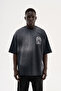 Men's m Logo Printed Washable Oversize T-Shirt Black - 3