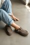 Doha Mink Suede Buckle (2 cm Heeled) Round Toe Laser Detailed Slippers - 4