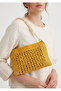 Mustard Yellow Raffia Hand Knitted Bag with Beaded Handle Summer Shoulder Bag 35X24 cm