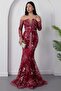 Crew Neck Sequin Detailed Tulle Dress 6087 - 5