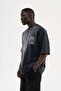 Men's m Logo Printed Washable Oversize T-Shirt Black - 4