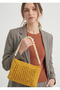 Mustard Yellow Raffia Hand Knitted Bag with Beaded Handle Summer Shoulder Bag 35X24 cm - 7