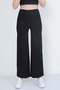 Women's Black Ribbed Wide Leg Pants Leggings - 4