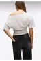 Women's Gray Striped Boat Neck Gathered Asymmetrical Blouse - 2