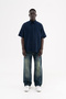 Men's Effected Velvet Baggy Jean Trousers Blue - 5