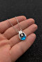 Ocean Blue Crystal Heart Pendant with Hand Figured Steel Chain - 3