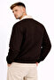 Men's Brown Gabardine Jacket Oversized with Elastic Waist and Beige Collar Detail - 5