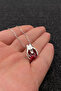 Ruby Red Heart Holding Hand Pendant, Steel Chain Glass Stone Pendant - 3