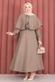 Double Suit with Cape and Epaulet Detail Skirt in Mink - 5