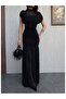 Black Tulle Detailed Draped Dress - Long Evening Dress with Fish Cut Chiffon Skirt - 8