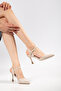 Beige Metallic Patent Leather Pointed Toe Open Back Gold Heel Detailed Stiletto Heel Shoes (8cm) - 4