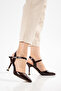Brown Patent Leather Metallic Pointed Toe Open-Back Gold Heel Detailed Stiletto Heel Shoes (8cm) - 4