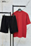 Trust Problem Printed Cotton Fabric Men's Red T-Shirt-Black Shorts Set - 3