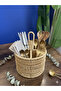 Wicker Rattan 4-Compartment Organizer Spoon Holder with Handle Spoon Organizer