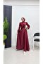 Draped Front Hijab Evening Dress with Stone Detail - 2