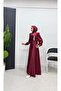 Draped Front Hijab Evening Dress with Stone Detail - 4