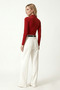 High Collar Draped Long Sleeve Blouse - 3