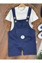 Safari Hat with Booties, Eared Teddy Bear Printed Badili Summer 4-Piece Salopet Baby Boy Set - 6