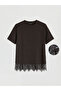 Brown Lace Detailed Soft Touch Women's T-Shirt - 8