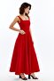 Women's Red Thick Strap Square Neck Long Dress with Bow Detail - 5
