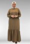 42027 Plus Size Skirt Gathered Linen Dress - Brown