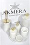 White Marble Gold Coral Detailed 7 Piece Bathroom Set - 5