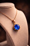 Women's Natural Blue Sapphire Stone Round Pure Copper Chain Anti-Allergic Necklace