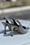 Tao Platinum Silvery Pointed Toe Slingback Thin Heel Women's Shoes - 2