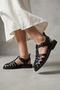 ® |   Black Leather Knitted Women's Sandals Slippers – Premium Minimal Design Flat Sole Summer Stylish Casual - 2