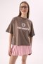 Crep Women's Vacances Printed Crew Neck Short Sleeve T-Shirt – Oversize Fit 100% Cotton Mink - 2