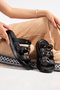 Elowen Women's Buckle Detailed Genuine Leather Thin Sole Black Slippers