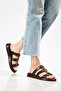 Elowen Women's Buckle Detailed Genuine Leather Thin Sole Bitter Brown Slippers - 4