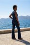 High Waist Slim Fit Flared Dark Navy Blue Women's Jeans Trousers - 3