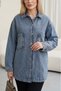 Double Pocket Stoned Front Buttoned Long Sleeve Shirt Collar Hijab Denim Jacket - Ice Blue