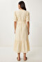 Flounced Summer Long Poplin Dress Lfg0185 Cream - 4