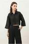 Black Floral Patterned Shirt Trousers Women's Set - 2