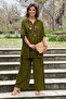 Oil Green Palazzo Trousers Tunic Set - 3