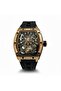 Phantom Skeleton Automatic Watch for Men Luxury Tonneau Dial, Black Silicone Strap,