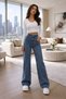 Blue Snow Wash Lycra High Waist Palazzo Wide Leg Jean Trousers - 3