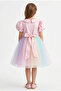 Girls Party Dress with Puff Sleeve & Peter Pan Collar - 3