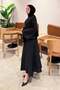 Belt Detailed Blouse-Skirt Set Black - 2