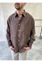 Patterned Oversize Premium Modern Cut Brown Shirt - 5