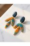 Orange Green Polymer Clay Handmade Nail Earrings (Stainless Steel Apparatus) - 3