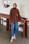 Pleated Wide Sleeve Shirt Brown